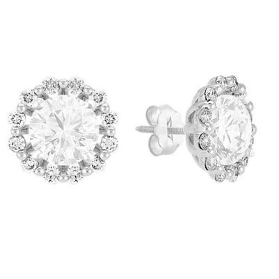 Sparkling Halo Round Diamond Stud Earrings  White Gold 