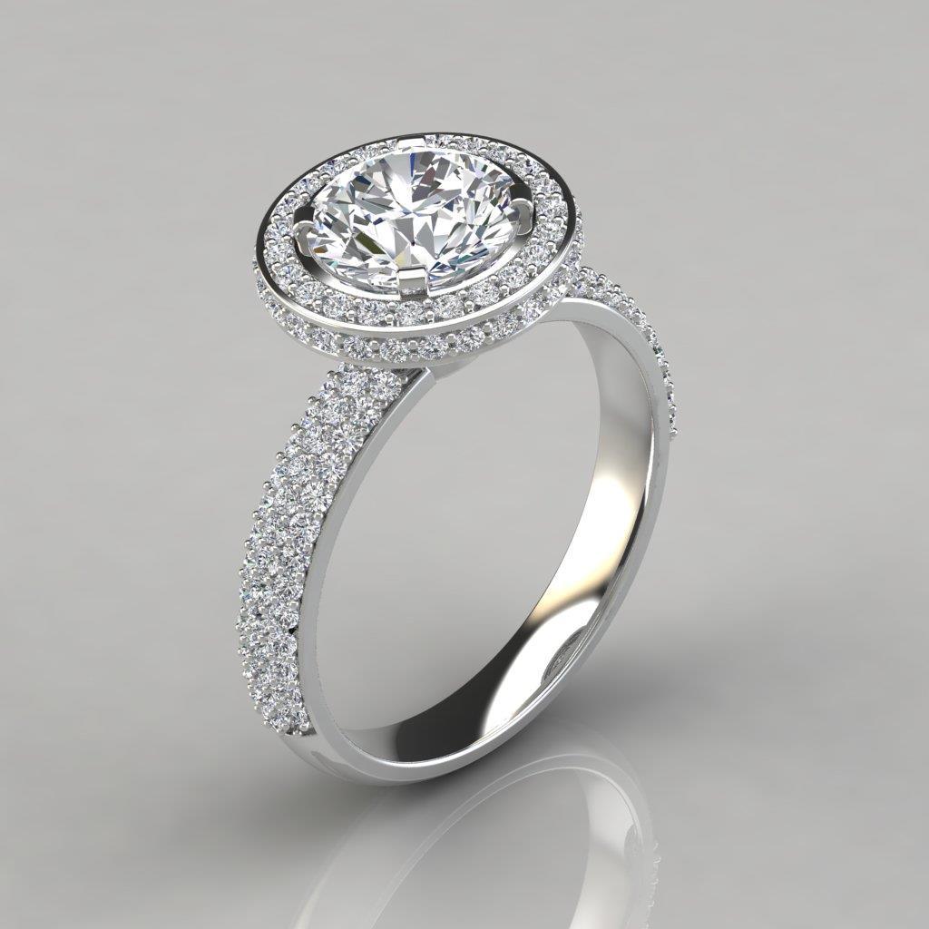 Sparkling Round Cut Diamond Engagement Ring Halo White Gold 1.60 Carats Halo Ring