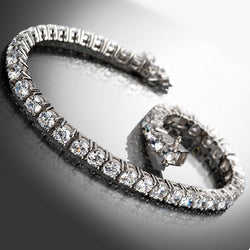 Genuine  Sparkling Round Diamond Tennis Bracelet 10 Carats White Gold 14K
