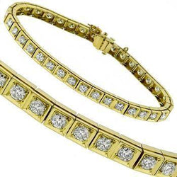 Round Cut Natural Earth Mined Diamond Ladies Tennis Bracelet 5.40 Carats Yellow Gold 14K