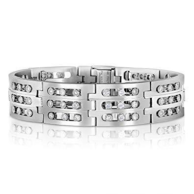 Sparkling Round Cut Diamond Men Solid Bracelet 6 Carats 14K White Gold Mens Bracelet