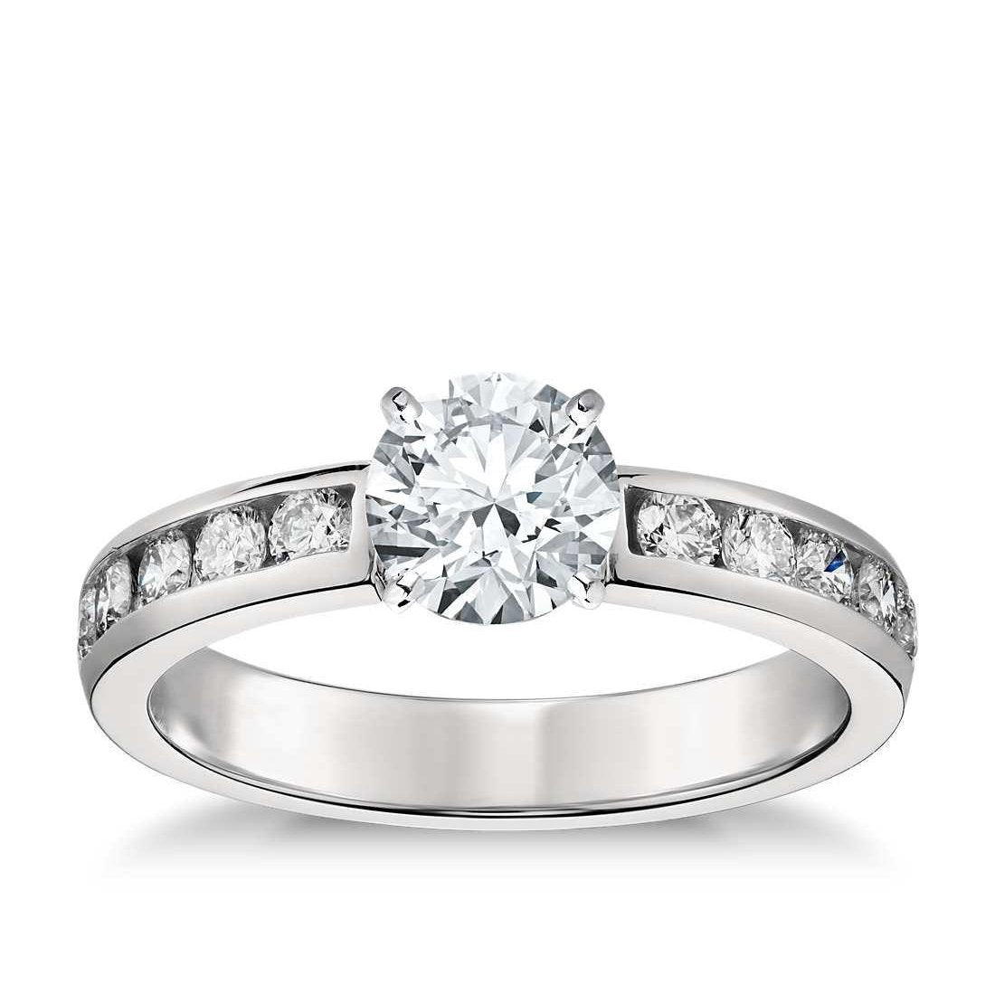 New Style  White Gold Round Anniversary Solitaire Ring with Accents Diamond