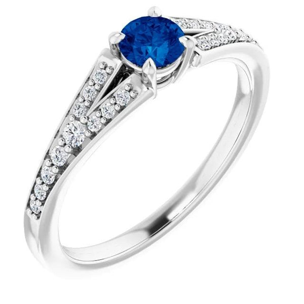 Split Shank Round Blue Sapphire Ring White Gold Best quality  Gemstone Ring