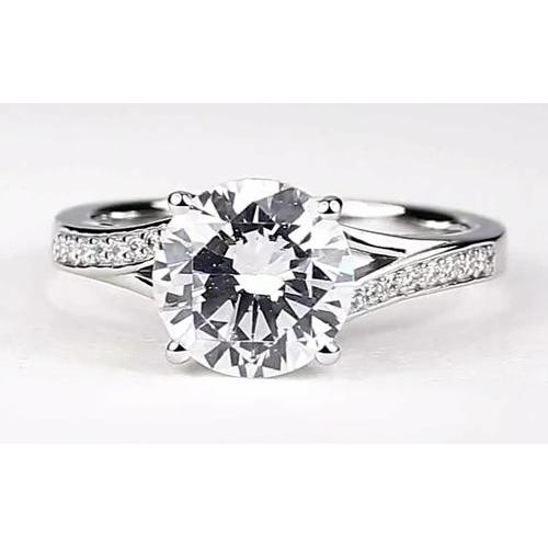 Split Shank Lady’s Solitaire Ring with Accents White Gold Diamond  