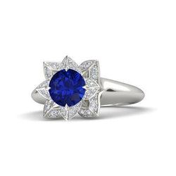 Sri Lanka Sapphire & Diamond Wedding Ring 2.50 Carats White Gold 14K