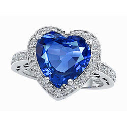 Sri Lanka Blue Sapphire Diamond Ring White Gold 4.5 Ct