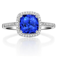 Sri Lanka Blue Sapphire Diamonds 3.30 Ct Ring White Gold 14K