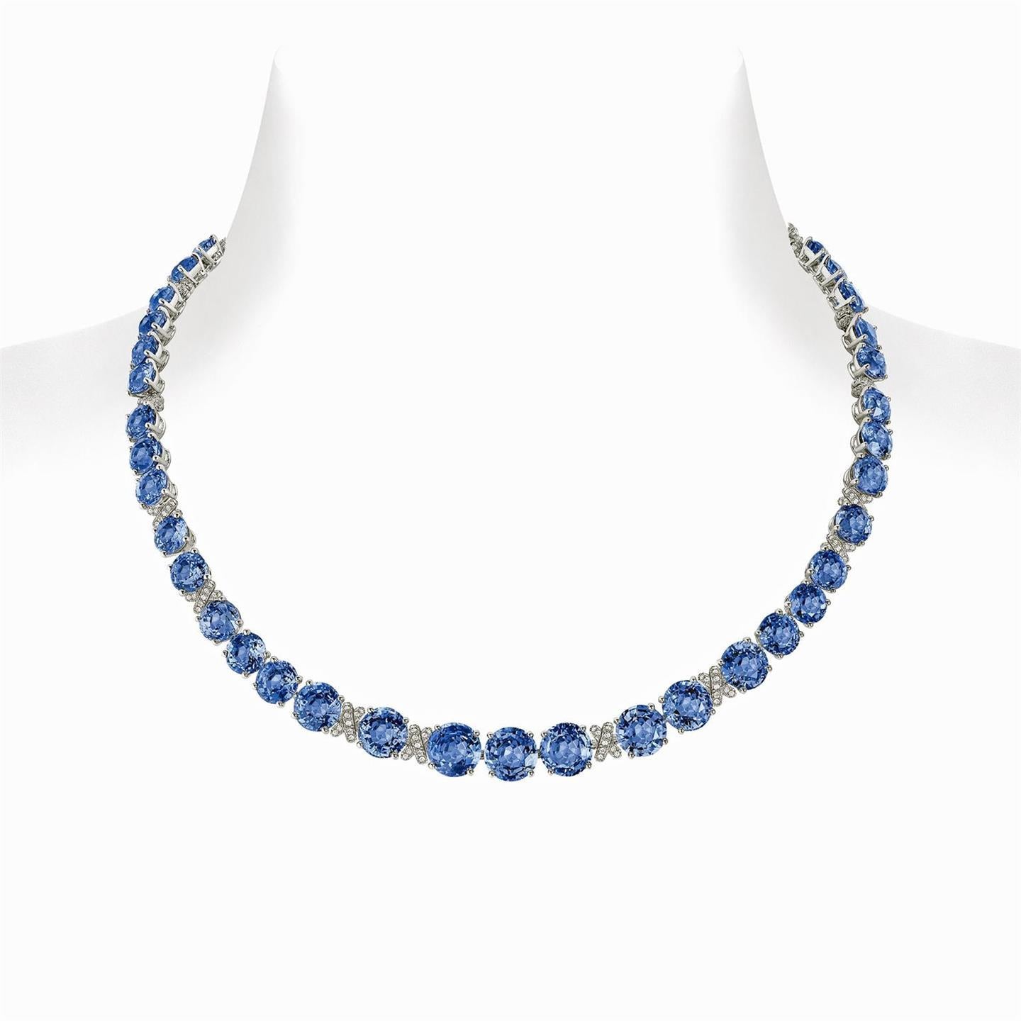 Sri Lanka Blue Sapphire Diamonds 39.25 Carats Necklace Women Gold Gemstone Necklace
