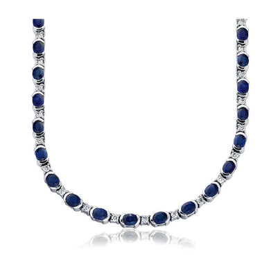 Sri Lanka Blue Sapphire Diamonds 40.25 Ct Women Necklace Gold White 14K Gemstone Necklace