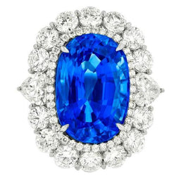 Sri Lanka Blue Sapphire Diamond 8.25 Ct Ring Gold White 14K