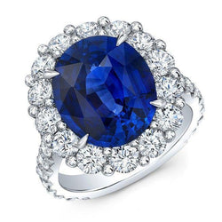 Sri Lanka Blue Sapphire Halo Diamond Ring 4.50 Carats White Gold 14K