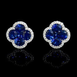 Sri Lanka Sapphire Diamond Cluster Women Gold Earring 4.45 Carats