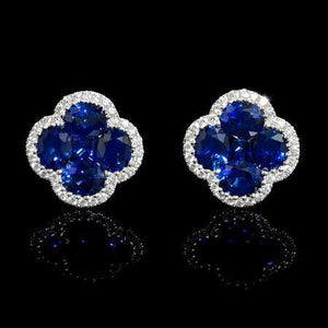 Sri Lanka Sapphire Diamond Cluster Women Gold Earring   Gemstone Earring