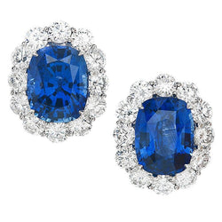 Sri Lanka Sapphire Diamonds 6.40 Ct Women Studs Earring White Gold
