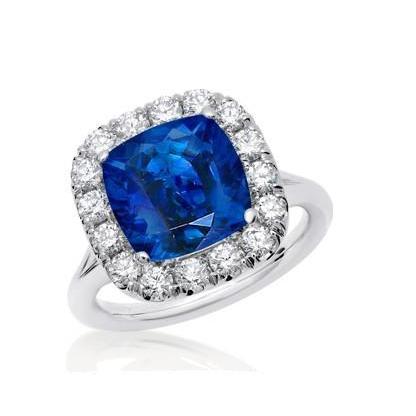 Sri Lanka Sapphire Diamonds Prong Set   Wedding   White Gold Gemstone Ring