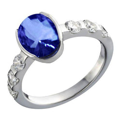 Sapphire Oval Diamond Wedding Ring White Gold 14K 4.51 Carats