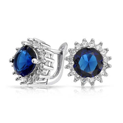 Sri Lanka Sapphire With Diamond Stud Earring 3.50 Ct Round Cut