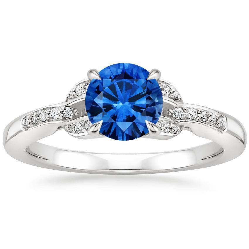 Sri Lankan Sapphire And Diamonds 2.90 Carats Ring White Gold 14K Gemstone Ring