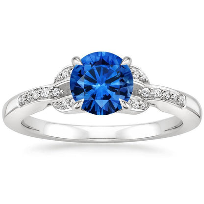 Sri Lankan Sapphire And Diamonds 2.90 Carats Ring White Gold 14K Gemstone Ring