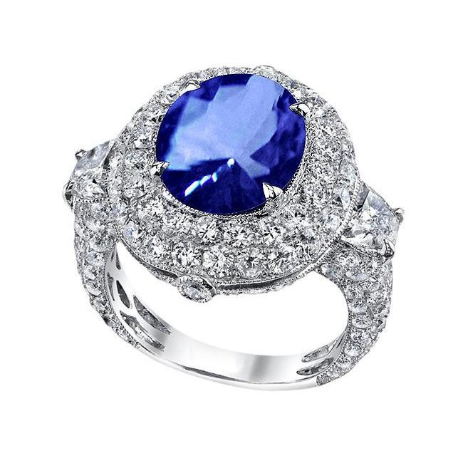 Amazing Sri Lankan Sapphire Diamonds  Wedding Anniversary Ring Gemstone Ring