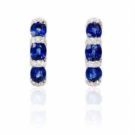 Sri Lankan Sapphire Hoop  Female new Anniversary  Earring White Gold Diamond   Gemstone Earring