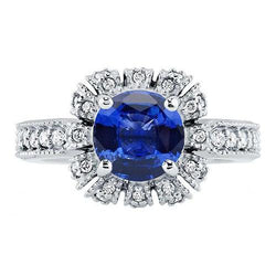 Sri Lankan Sapphire Round Cut Diamond Wedding Ring 3.20 Carats Jewelry