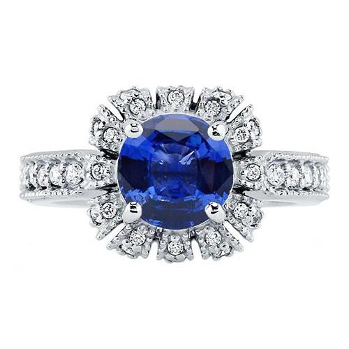 Sri Lankan Sapphire Round Cut Diamond Wedding Men Gold Jewelry Gemstone Ring