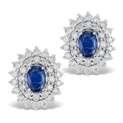 Sri Lankan Sapphire Round Diamond Stud Earring Gold White 3 Carats