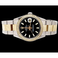 Ss & Gold  Bezel Rolex Black Stick Dial Datejust Watch QUICK SET