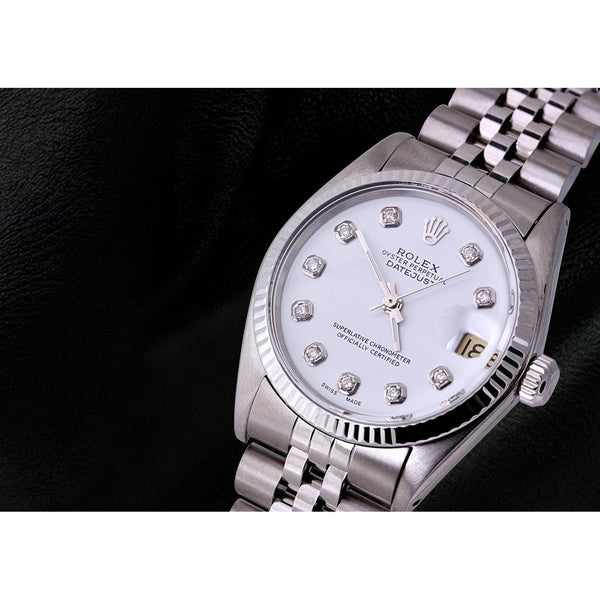 Ss Jubilee Bracelet White Diamond Dial Fluted Bezel Rolex Date Just Watch Rolex