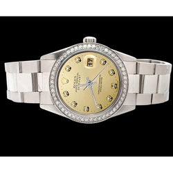 Ss Oyster Bracelet Datejust Watch Champagne Diamond Dial Rolex QUICK SET