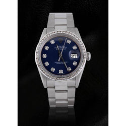 Ss Oyster Bracelet Rolex Datejust Men Watch Blue Diamond Dial Bezel QUICK SET