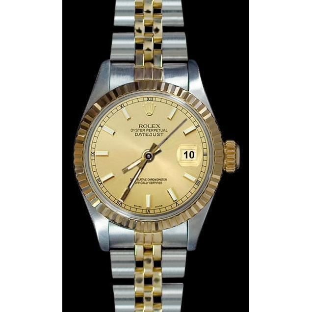 Ss & Yellow Gold Datejust Lady Watch Champagne Stick Dial Rolex Rolex