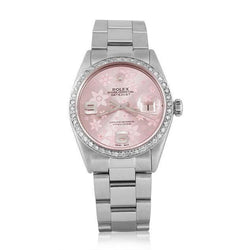 Stainless Steel Rolex Datejust Mens Watch Pink Dial Diamond Bezel-QUICK SET