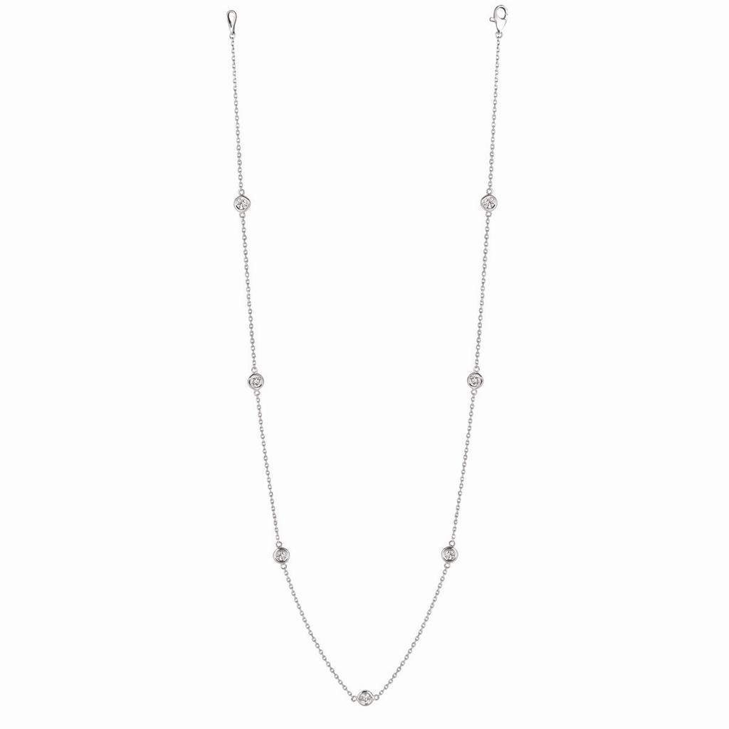 Station Diamond Necklace 6 Carats White Gold 14K Necklace