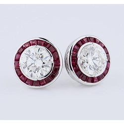 Stud Natural Earth Mined Diamond Earrings 4 Carats Burma Ruby White Gold 14K