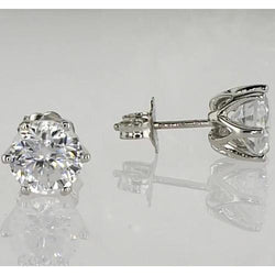 Stud Earrings 1.50 Carats Six Prong Round Natural Earth Mined Diamond White Gold 14K