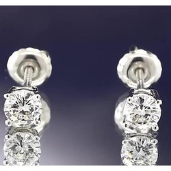 Stud Earrings 2 Carats Round Natural Earth Mined Diamond Jewelry White Gold 14K