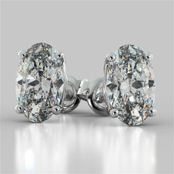 Stud Women Lab Grown Diamond Earrings 2 Carats White Gold Prong Set Oval Cut