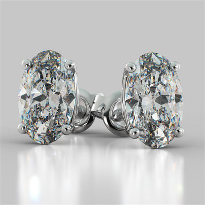 Stud Women Diamond Earrings  Solid White Gold Prong Set Oval Cut