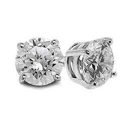 Stud Women Earring White Gold 14K Prong Set Round Genuine Natural Earth Mined Diamond 1.90 Ct.
