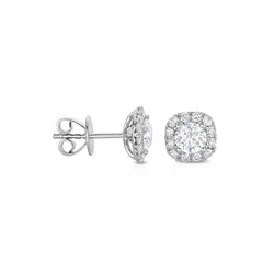 Studs Earrings Halo White Gold Round Cut 2.24 Carats