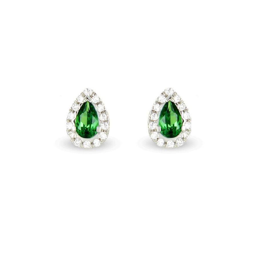 Studs Earrings Pave Halo 14K White Green Emerald With Diamonds 5.00 Carats Gemstone Earring