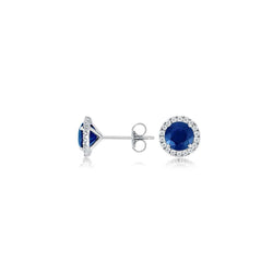 Diamond Studs Earrings Ceylon Sapphire 3.10 Carats White Gold 14K