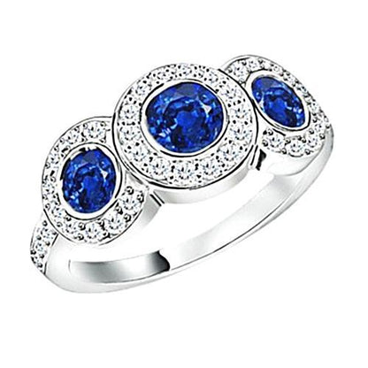 Tanzanite Women Jewelry   Round Diamonds 4.51 Carat Ring Gold 3-Stone Gemstone Ring