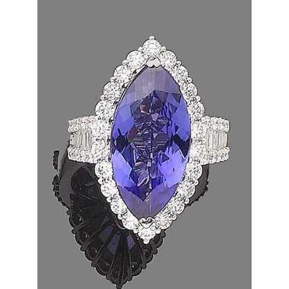 Elegant Woman's Tanzanite And Diamonds  Ring White Gold   Gemstone Ring