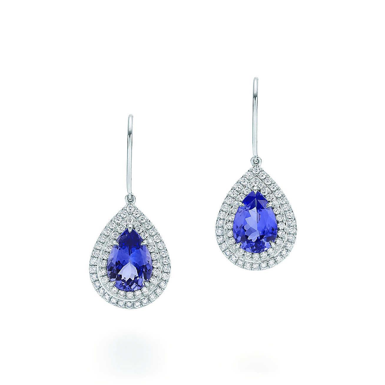  Tanzanite And Diamonds   Lady Dangle Earrings Woman's  Weeding Anniversary    White Gold
