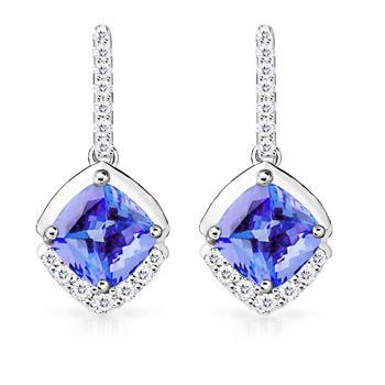 Tanzanite And Diamonds Ladies Dangle Earrings 4.60 Ct White Gold 14K Gemstone Earring