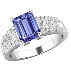 Tanzanite With Diamonds 15.50 Carats Wedding Ring Gold White 14K New