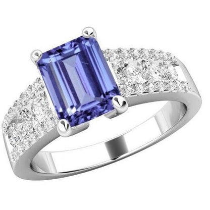Tanzanite With Diamonds   Wedding Ring Gold White  New Gemstone Ring